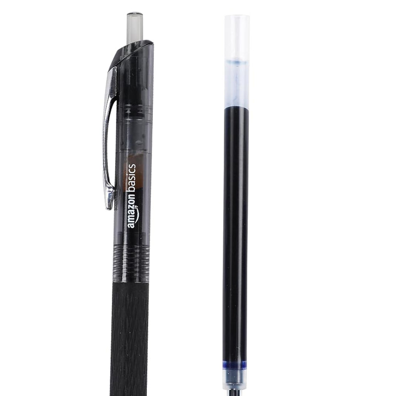 Amazon Basics Retractable Gel Pens, Fine Point 0.7mm, Smooth Writing, Black, No Smudge, School and Office Supplies, 12-Pack