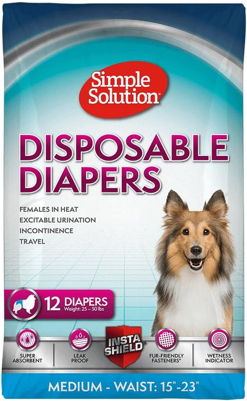 Simple Solution Female Dog Diapers, Disposable Dog Diapers, L/XL, 30 Count | Dog in Heat, Potty Training, Incontinence Support, Leak Proof, Puppy Training, Disposable Protection, Secure Fit, 18-27 Inch
