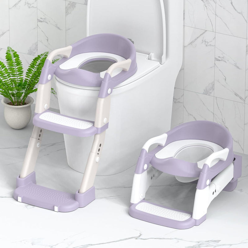 Potty Training Seat, Toddler Potty Training Toilet with Step Stool Ladder for Kids Boys Girls, 3 in 1 Foldable Toilet Seat Potty Chair with Urinals, Splash Guard, Handles, Anti-Slip Pad,Grey