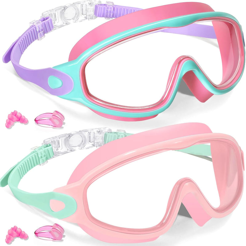 Keary 2 Pack Kids Swim Goggles for 3-15 UV Protection Anti-Fog Pool Water Swimming Goggles for Boys Girls Youth Toddler