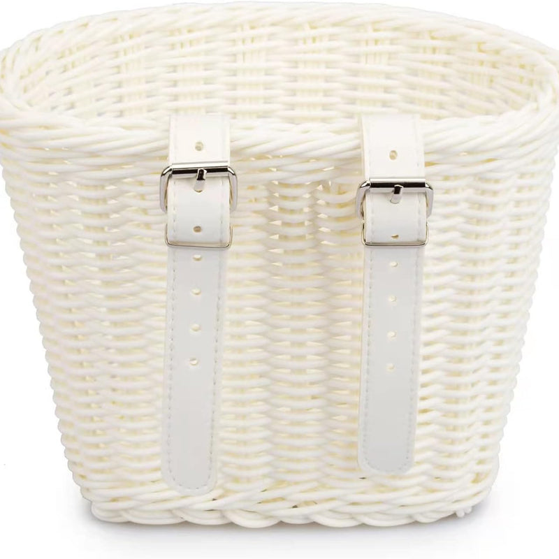 Colored Tassels Kid's Bicycle Basket with Streamers Bell and Stickers, Adjustable Wicker Front Handlebar Bike Basket for Girls and Boys