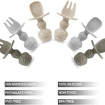 PandaEar 6 Pack Silicone Baby Spoons and Fork Feeding Set- Anti-Choke First Self Feeding Utensils for Baby Led Weaning Ages 3 Months (Tan,Walnut&Grey)