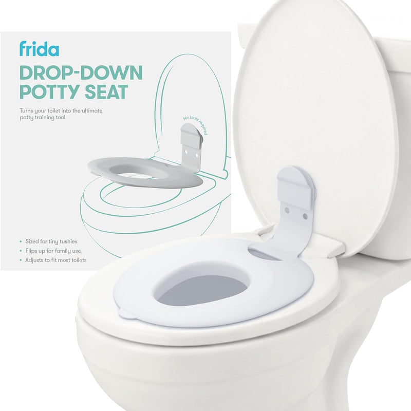 Frida Baby Fold-and-Go Portable Potty Seat for Toilet, Foldable Travel Potty Seat for Toddler, Fits Round & Oval Toilets, Non-Slip Base, Handles, Includes Free Travel Bag