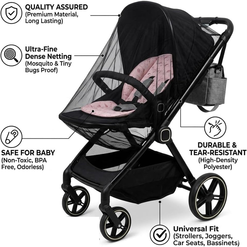 2 Pack Universal Baby Mosquito Net Cover for Stroller Car Seat Bassinet Infant Bug Mesh Netting Screen Crib Carrier Carriage
