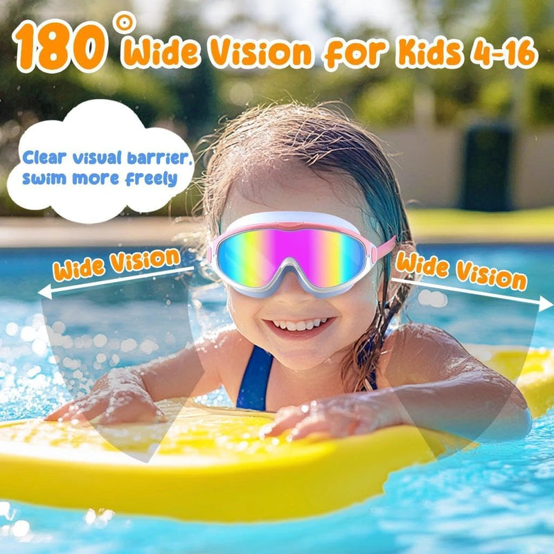 COOLOO 2 Pack Kids Goggles 4-16, Wide View No Leaking Kids Swim Goggles | Anti-fog & Anti-UV Swimming Goggles for Girls Boys