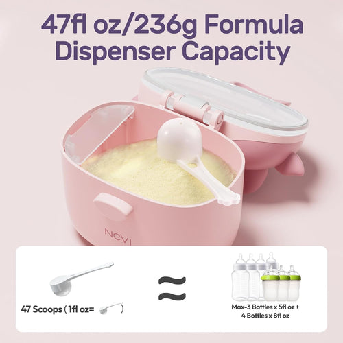 NCVI Formula Container To Go, Baby Formula Dispenser On The Go with Scoop | Formula Holder for Travel, Outdoor Picnic with Baby Infant, Portable Container for Milk Powder, Snacks, Candy, Fruits (Pink)