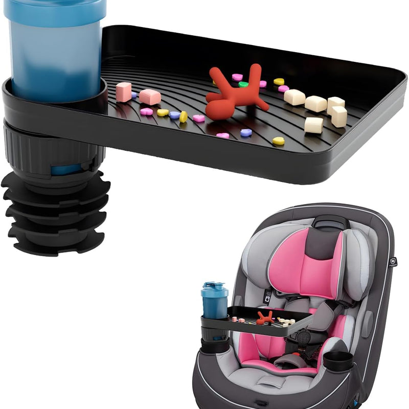 SEVEN SPARTA Car Seat Tray for Kids Toddler Travel with Soft Rubber Base | 360° Rotatable and Removable Cup Holder Snack Tray for Food Color and Play for Family Road Trip Essentials, 1, Standard Base
