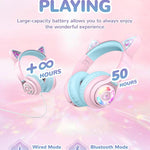 iClever Cat Ear Kids Bluetooth Headphones: Safe Volume, 50-Hour Playtime, LED Lights