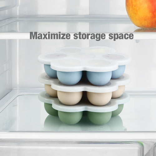 PandaEar 3 Pack Baby Food Freezer Tray with Lids, Silicone Baby Food Storage Container for Homemade Baby Food, Purees, Breastmilk (Blue/Green/Carnation)