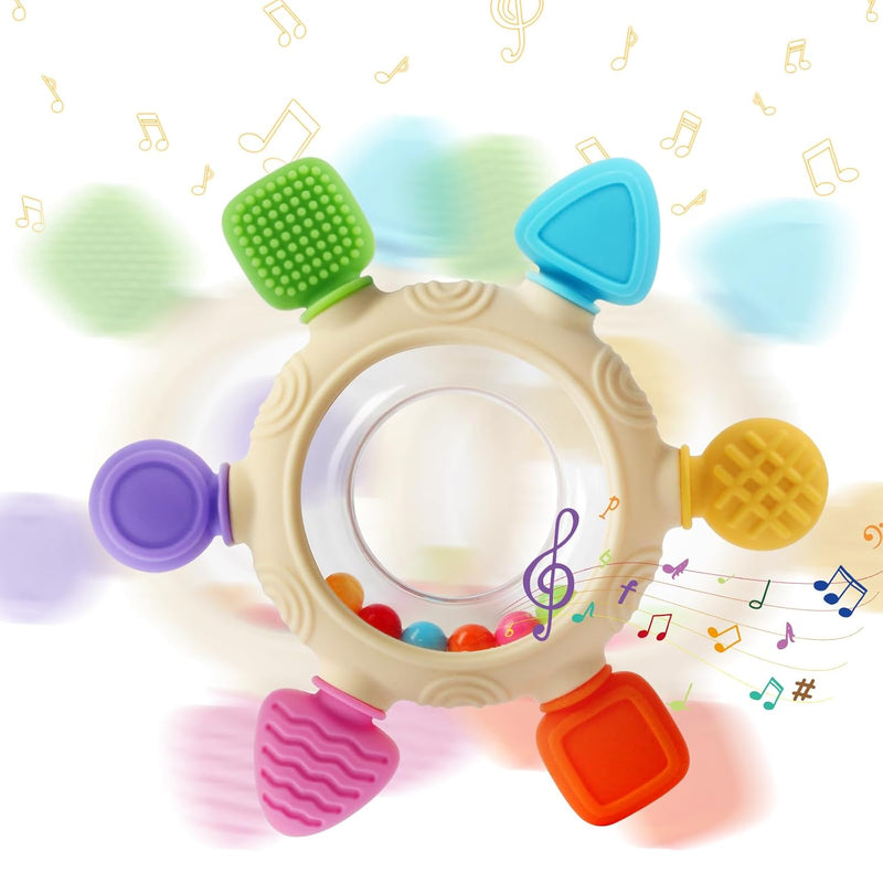 Silicone Baby Teether Rings for 0-6 and 6-12 Months Newborn Infant Relief Chew Soothing Sore Gums BPA Free