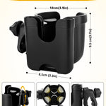 Universal Stroller Cup Holder with Mobile Phone Case, 2-in-1 Strollers Storage Rack, 360 Degrees Rotation Drink Holder for Bike, Pushchair, Wheelchair, Walker,Bicycle, Fits Most Cups