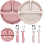 Eascrozn 2 Pack Silicone Suction Plates for Baby, Spoons and Forks Set | Baby Feeding Set, Divided, BPA Free, Baby Led Weaning Supplies for Toddler Utensils, Dishwasher Safe