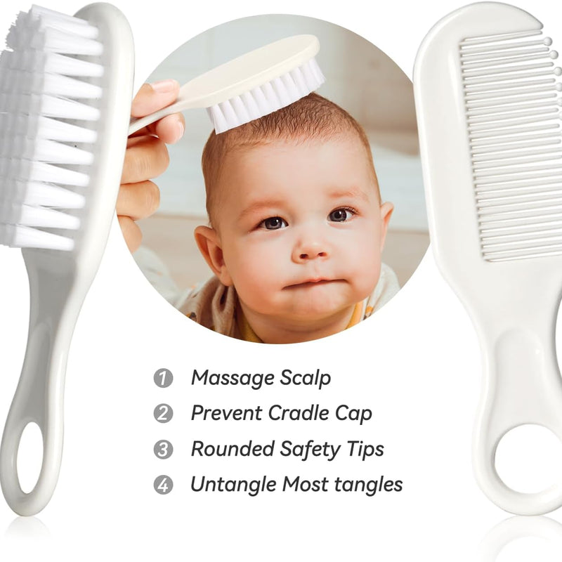 Baby Grooming Kit, Infant Safety Care Set with Hair Brush Comb Nail Clipper Nasal Aspirator,Baby Essentials Kit for Newborn Girls Boys (Grey White)