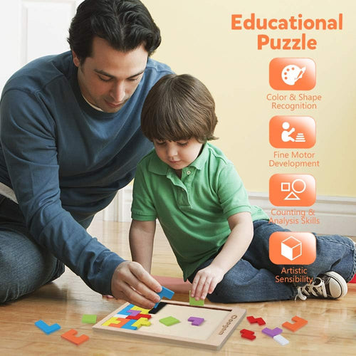 Coogam Wooden Blocks Puzzle Brain Teasers Toy for Kids, Montessori Educational Gift, 40 Pcs