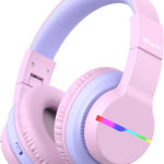 iClever BTH12 Kids Bluetooth Headphones 85H Playtime with LED Lights Travel | SafeSound Tech, Stereo Sound, USB C Charging AUX Cable Over Ear Built-in Mic, Kids Wireless Headphones for Toddler Boys Girls