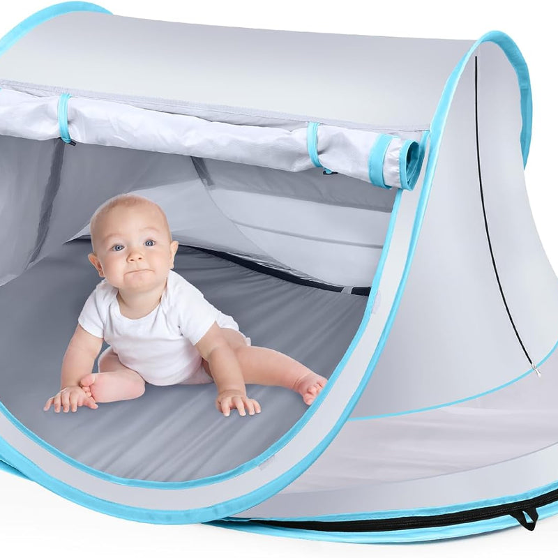 Kapeazo Baby Beach Tent, Pop Up UV Sun Shade for Infant Toddlers (Green) | Portable Baby Beach Essentials, Sun Shelter for Travel, UPF 50+, Breathable Mesh, Infant Sleeping Tent for Parks and Camping