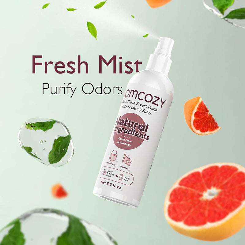 Momcozy Electric Breast Pump Cleaning Spray, Milk Fat Removal, 8.5 Fl Oz | Purely Clean, Natural Grapefruit Scent, Spray for Pump or Accessories, and other Baby Products, Not a Lubricant