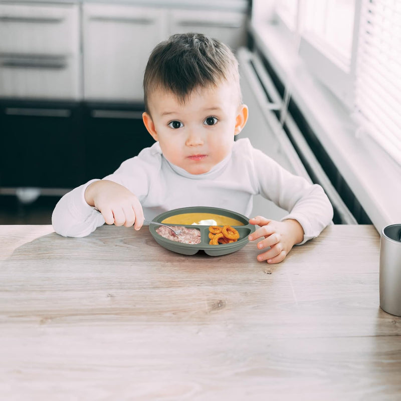 Eascrozn Toddler Plates 3 Pack, Divided Suction Plates for Baby | BPA Free, Food Grade Silicone Baby Plates, Non-Slip, Baby Led Weaning Supplies, Microwave and Dishwasher Safe