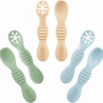 PandaEar 6 Pack Silicone Baby Spoons for Baby Led Weaning, First Stage Baby Toddler Self Feeding Utensils 6+ Months (Blue Green Beige)