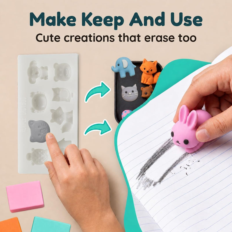 DIY Clay Cute Mini Animal Eraser Kit for Kids Ages 4-12 | Birthday Gifts for Girls & Boys, Students Desk Pet Animals, Make Your Own Erasers, Arts and Crafts