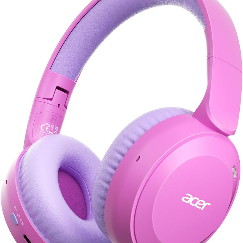 Acer Kids Bluetooth Headphones, 85/94dB Volume Limited, 60H Playtime, Bluetooth 6.0, Lightweight Over-Ear Wireless Headphones for Kids, Toddler Headphones with Built-in Mic, Purple-Green