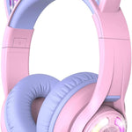 iClever Cat Ear Kids Bluetooth Headphones: Safe Volume, 50-Hour Playtime, LED Lights