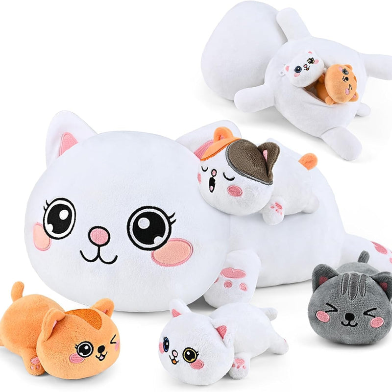 kmuysl unicorn mommy plush toys for girls ages 0-8, soft fabric, 4 baby unicorns, gift box