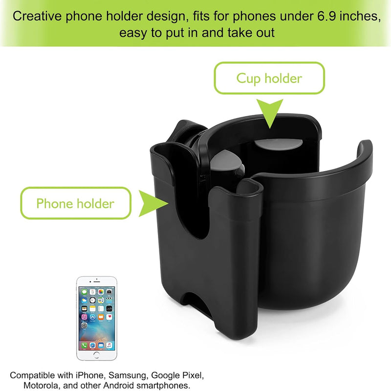 Accmor Stroller Cup Holder with Phone Holder, Bike Cup Holder, Universal Cup Holder for Uppababy Nuna Doona Strollers, 2-in-1 Cup Holder for Walker, Wheelchair, Scooter