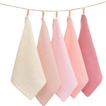 Baby Washcloths,Muslin Burp Cloths Towels for Newborns,Absorbent Cotton Bath Face Towel ，5 Pack, 12x12 Inches (Rosy Embrace)