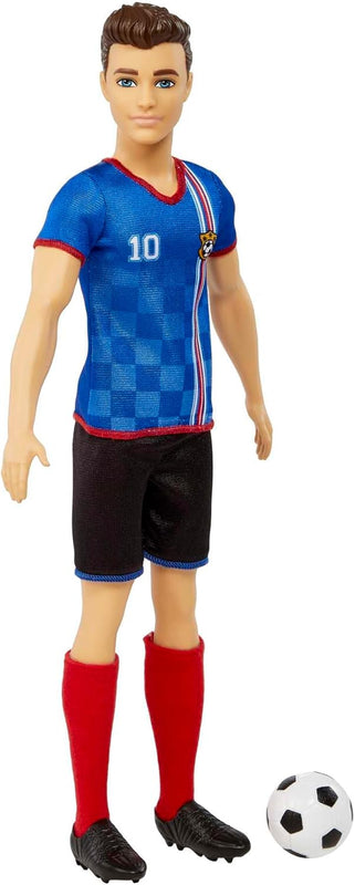 Barbie Careers Ken Fashion Doll & Accessory, Soccer Player with Cropped Hair, #10 Uniform, Tall Socks, Cleats & Ball