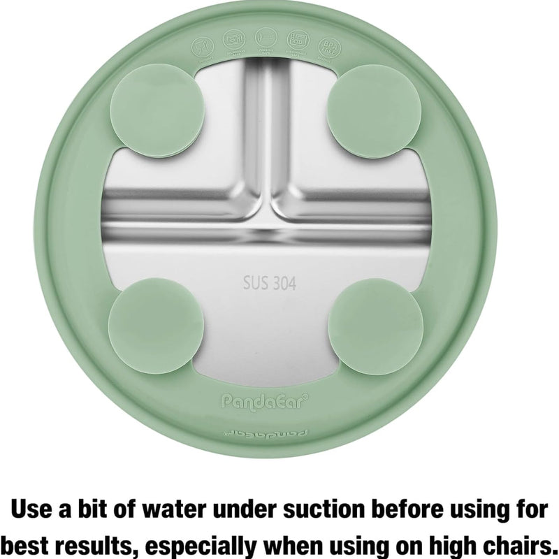 PandaEar 2 Pack Stainless Steel Baby Suction Plates & 2 Pack Spoons, Toddler Utensils Baby Feeding Set, Divided Plates for Baby Led Weaning Supplies, BPA-Free (Blue/Green)
