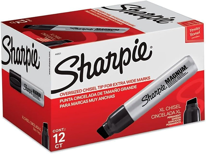 Sharpie Magnum Permanent Markers, Oversized Chisel Tip, Black, 12 Count - Office, Home, Teacher Supplies, Great for Poster Boards