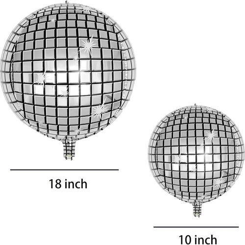 Silver Disco Balloons 10PC Set 10in & 18in Round Balloons 70s 80s Theme Party Decorations