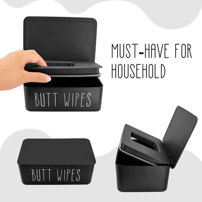 Baby Wipes Dispenser 7.48" L x 4.52" W x 2.75" H (19x11.5x7cm) | Flushable Wipes Container for Bathroom, Diaper Wipe Holder, Black
