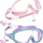 Aegend New Kids 2 Pack Wide View Swim Goggles, Anti-Fog/UV No Leak Goggles with Ear Plugs Kids 3-14