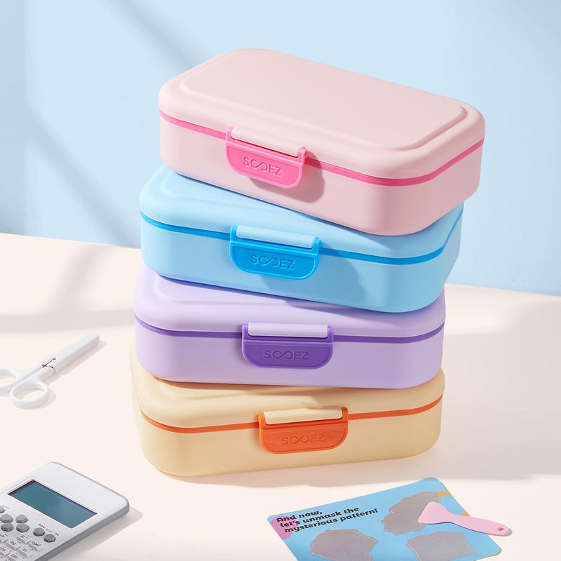 Sooez Double Layer Pencil Box, Plastic Pencil Case with Latch, Hard School Supply Box for Girls Boys Kids, Large Crayon Marker Pen Holder, Cute Art Storage Organizer, 1 Pack, Pink