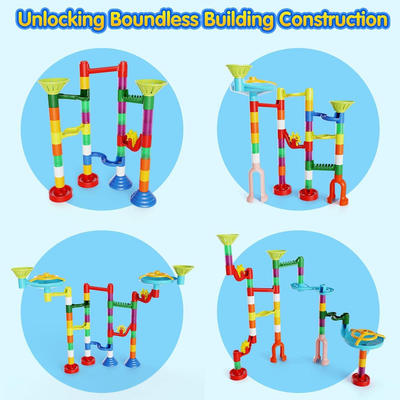 110pcs Marble Maze Kit STEM Learning Toy for Kids, 60 Marbles, Building Blocks, Ages 3-8