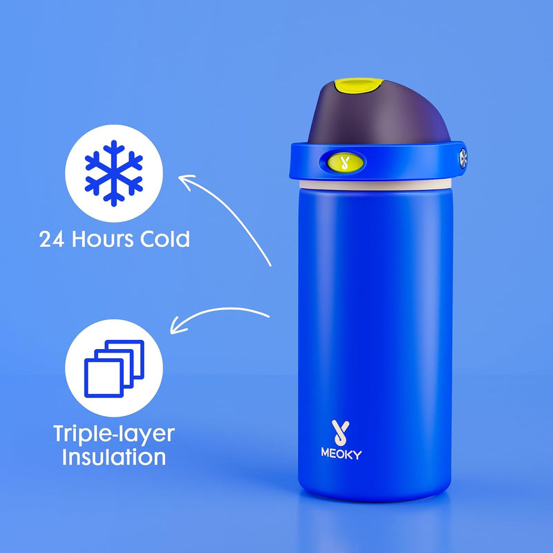 18 oz Insulated Water Bottle for Kids: Meoky Stainless Steel Water Bottle with 2-in-1 Straw and Spout Lid - Leak Proof, Cold for 24 Hours, BPA-Free for Boys School Sports, Celestial Sphere