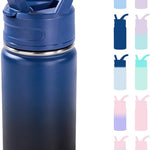 Fijinhom 12oz Kids Water Bottle for School, Toddler Water Bottles with Straws, Insulated Water Bottles for Boys&Girls, Stainless Steel Vacuum Insulated Bottle for Kids, Leak-Proof, BPA-Free, Blue