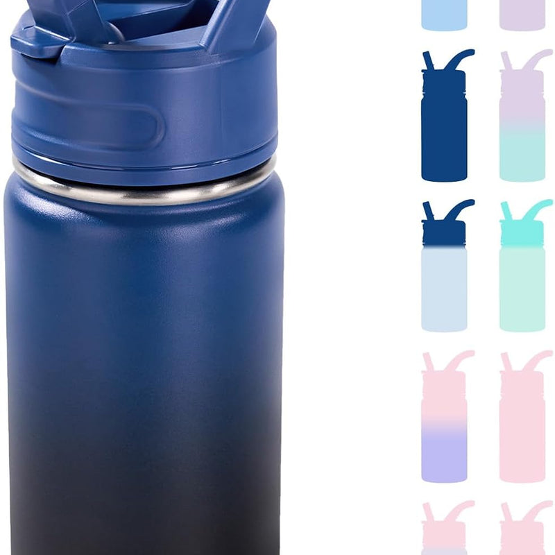 Fijinhom 12oz Kids Water Bottle for School, Toddler Water Bottles with Straws, Insulated Water Bottles for Boys&Girls, Stainless Steel Vacuum Insulated Bottle for Kids, Leak-Proof, BPA-Free, Blue