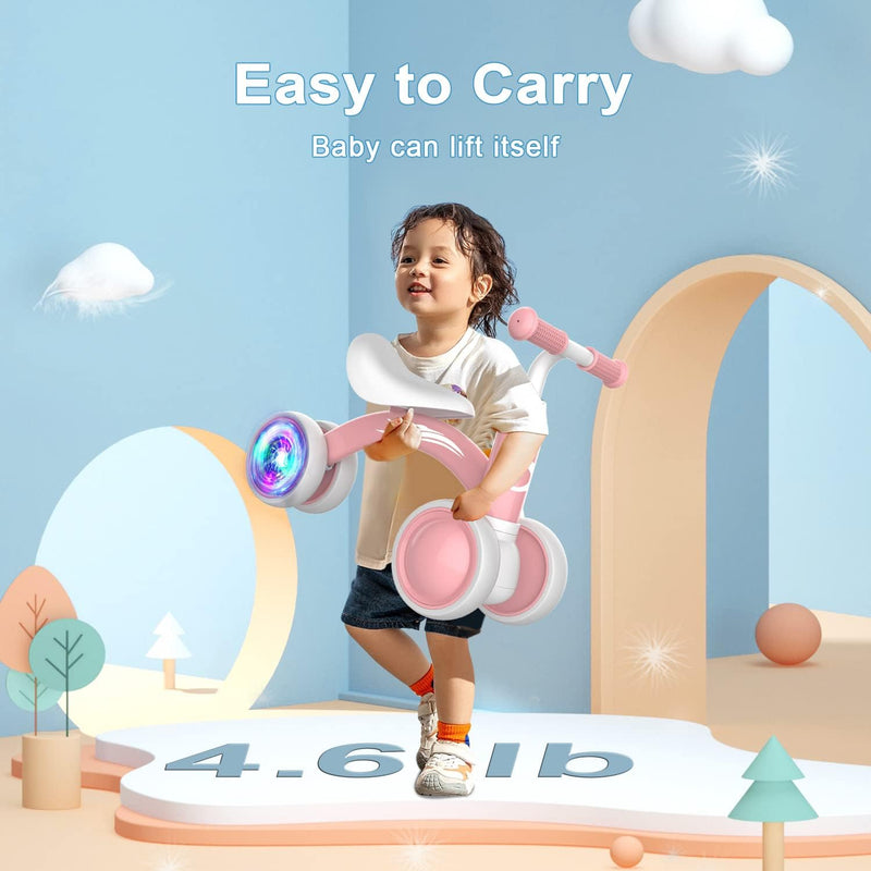 Gamfeiny Colorful Lighting Baby Balance Bike, 10-36 Month Toddler Bike with Silence Wheels & Soft Seat, No Pedal, 1st Birthday Gift