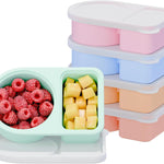 5 Pack Silicone Snack Containers with Lids, Reusable Snackle Box, 8 oz | 2 Compartments, Rainbow