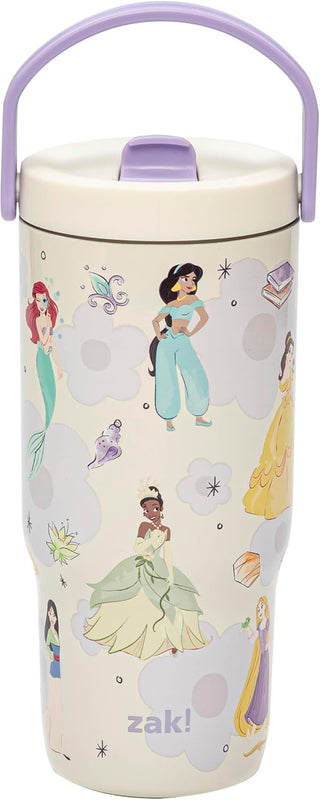 Zak Designs Disney Princess Siply 20oz Leak-Proof Straw Insulated Tumbler | BPA Free, Stainless Steel, Handle, Cupholder Friendly, Dishwasher Safe, Kids Water Bottle For School, Home, Travel, Ariel