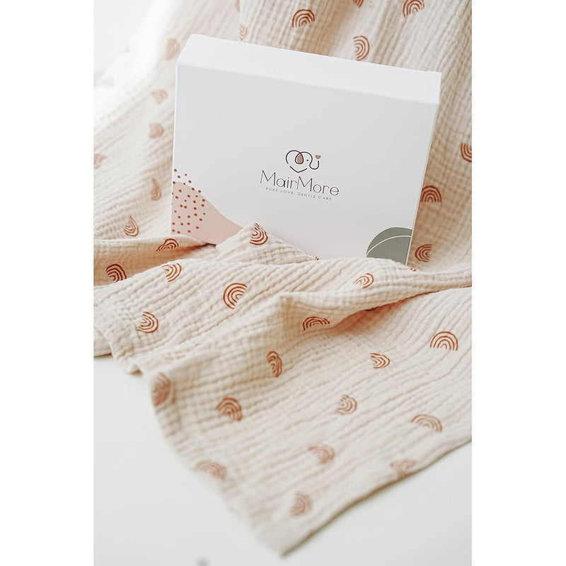 MairMore 100% Muslin Cotton Nursing Cover with Arch Neckline for Women | Large & Breathable Nursing Apron, Multi-Use Breastfeeding & Stroller Cover, Full Privacy for Mom & Baby (Ivory rainbow)