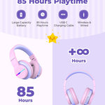 iClever BTH12 Kids Bluetooth Headphones 85H Playtime with LED Lights Travel | SafeSound Tech, Stereo Sound, USB C Charging AUX Cable Over Ear Built-in Mic, Kids Wireless Headphones for Toddler Boys Girls