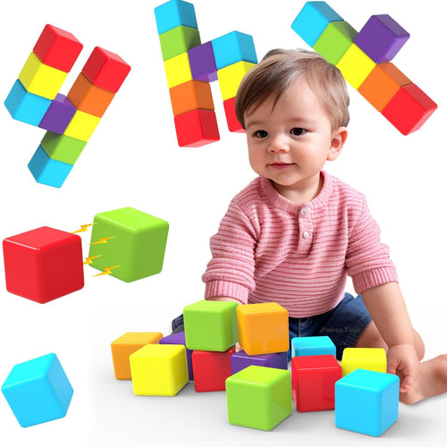 Large Magnetic Building Blocks for Toddlers, 1.65 inch Cubes in Rainbow Theme, 12 PCS, 1-3 Years Old