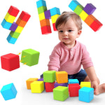 Large Magnetic Building Blocks for Toddlers, 1.65 inch Cubes in Rainbow Theme, 12 PCS, 1-3 Years Old