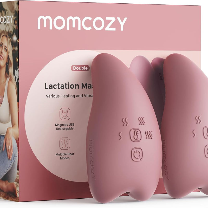 Momcozy A1Pro Lactation Massager with Heat, Deep Vibration, Cozy Red, 1PCS | Rapid Heating, Clog Relief, Efficient Pumping, Breastfeeding Essentials, Memory Function, Fast Charging, Nursing, Soothing