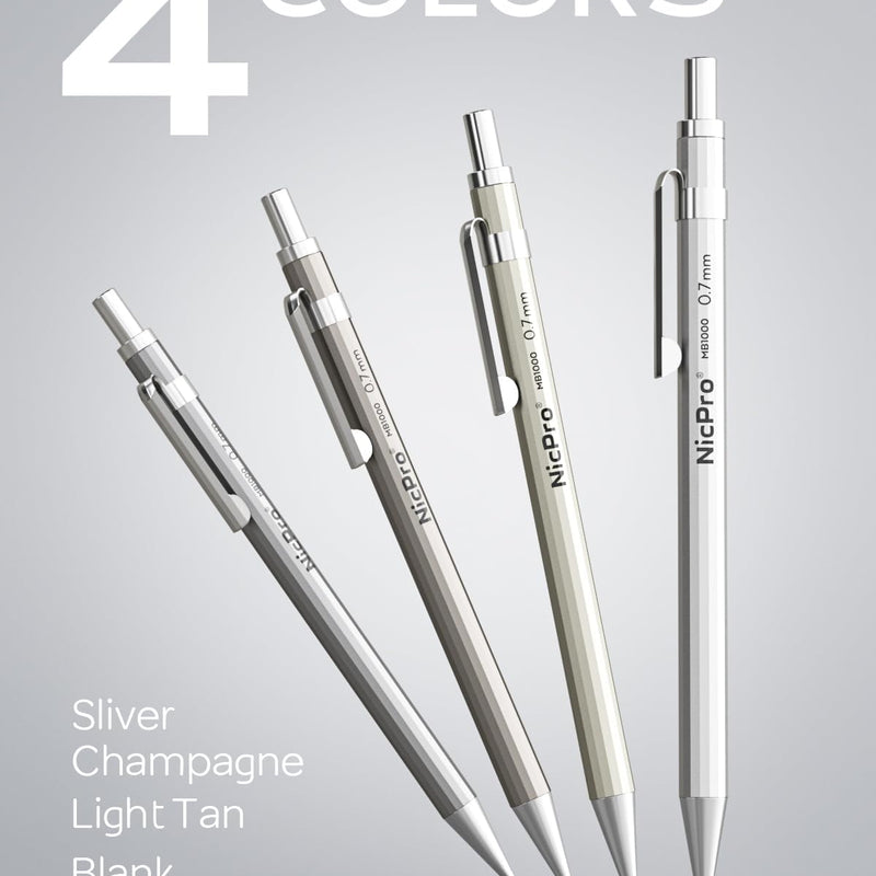Nicpro 4 Pack Mechanical Pencil 0.7mm with Case, MB1000 Metal Mechanical Pencil Set with 6 Tube HB #2 Lead Refill 0.7 mm, 3PCS 4B Eraser, 9 Cap Eraser for Artist Drafting Writing, Sketching, Drawing