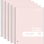 ONAVIA 1 Subject Spiral Notebook Wide Ruled 5 Pack, 140 Pages, Assorted | 70 Sheets, 7.5 x 10.5 in, 3-Hole Punched, School Notebook, Wide Ruled Paper, Study, Students